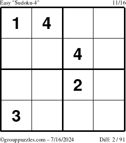 The grouppuzzles.com Easy Sudoku-4 puzzle for Tuesday July 16, 2024