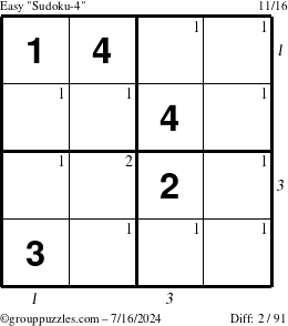 The grouppuzzles.com Easy Sudoku-4 puzzle for Tuesday July 16, 2024 with all 2 steps marked