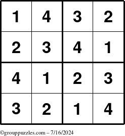 The grouppuzzles.com Answer grid for the Sudoku-4 puzzle for Tuesday July 16, 2024