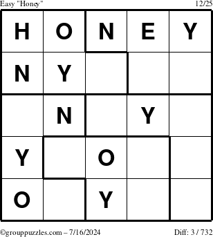 The grouppuzzles.com Easy Honey puzzle for Tuesday July 16, 2024