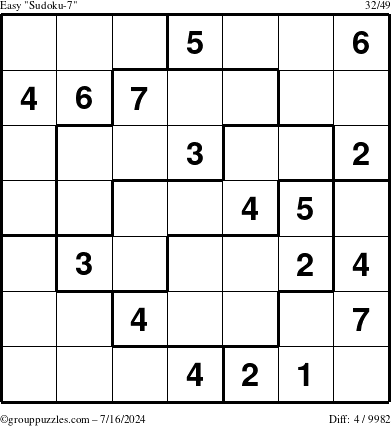 The grouppuzzles.com Easy Sudoku-7 puzzle for Tuesday July 16, 2024