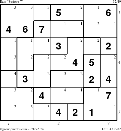 The grouppuzzles.com Easy Sudoku-7 puzzle for Tuesday July 16, 2024 with all 4 steps marked