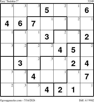 The grouppuzzles.com Easy Sudoku-7 puzzle for Tuesday July 16, 2024 with the first 3 steps marked