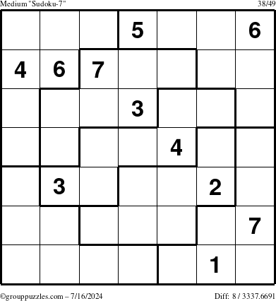 The grouppuzzles.com Medium Sudoku-7 puzzle for Tuesday July 16, 2024