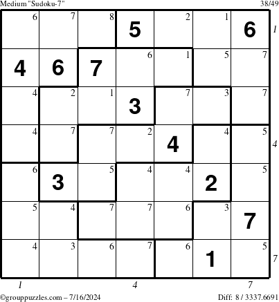 The grouppuzzles.com Medium Sudoku-7 puzzle for Tuesday July 16, 2024 with all 8 steps marked