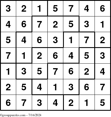 The grouppuzzles.com Answer grid for the Sudoku-7 puzzle for Tuesday July 16, 2024