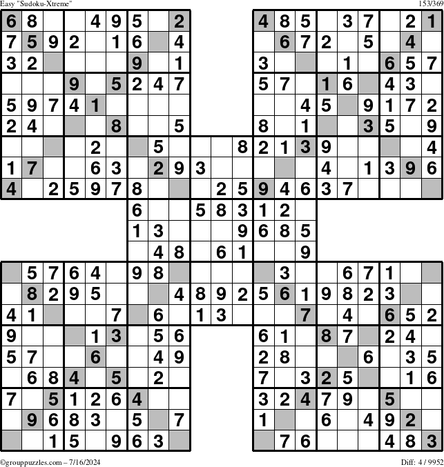 The grouppuzzles.com Easy Sudoku-Xtreme puzzle for Tuesday July 16, 2024