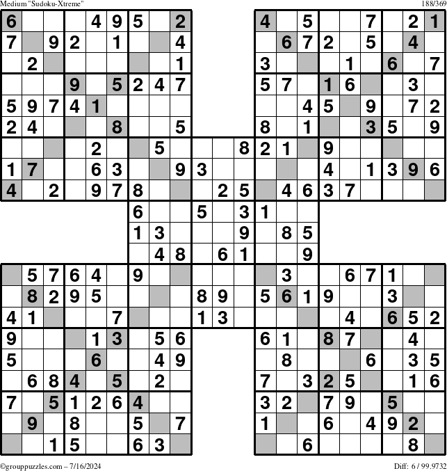 The grouppuzzles.com Medium Sudoku-Xtreme puzzle for Tuesday July 16, 2024