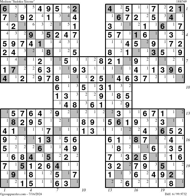 The grouppuzzles.com Medium Sudoku-Xtreme puzzle for Tuesday July 16, 2024 with all 6 steps marked