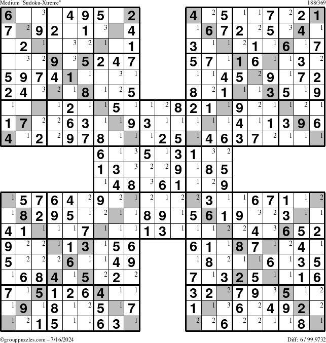 The grouppuzzles.com Medium Sudoku-Xtreme puzzle for Tuesday July 16, 2024 with the first 3 steps marked