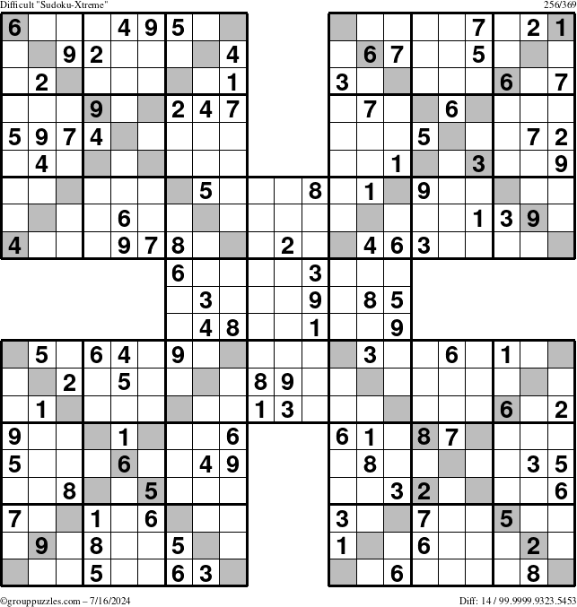 The grouppuzzles.com Difficult Sudoku-Xtreme puzzle for Tuesday July 16, 2024