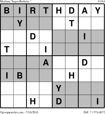 The grouppuzzles.com Medium Super-Birthday puzzle for Tuesday July 16, 2024