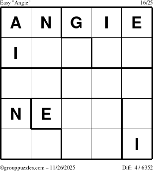 The grouppuzzles.com Easy Angie puzzle for Wednesday November 26, 2025