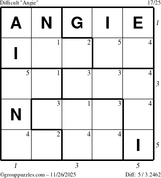 The grouppuzzles.com Difficult Angie puzzle for Wednesday November 26, 2025, suitable for printing, with all 5 steps marked