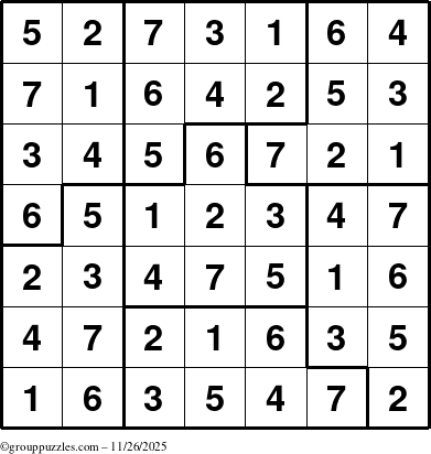 The grouppuzzles.com Answer grid for the Sudoku-7B puzzle for Wednesday November 26, 2025