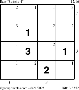 The grouppuzzles.com Easy Sudoku-4 puzzle for Saturday June 21, 2025 with all 3 steps marked