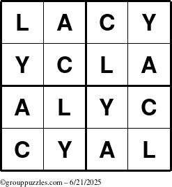 The grouppuzzles.com Answer grid for the Lacy puzzle for Saturday June 21, 2025