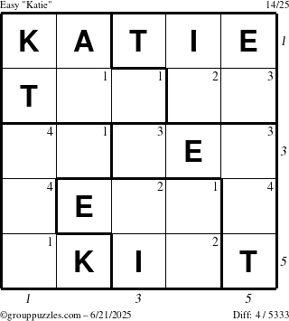 The grouppuzzles.com Easy Katie puzzle for Saturday June 21, 2025 with all 4 steps marked