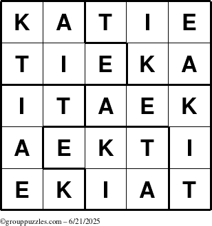 The grouppuzzles.com Answer grid for the Katie puzzle for Saturday June 21, 2025