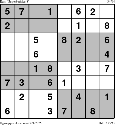 The grouppuzzles.com Easy SuperSudoku-8 puzzle for Saturday June 21, 2025