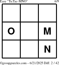 The grouppuzzles.com Easy TicTac-MNO puzzle for Saturday June 21, 2025