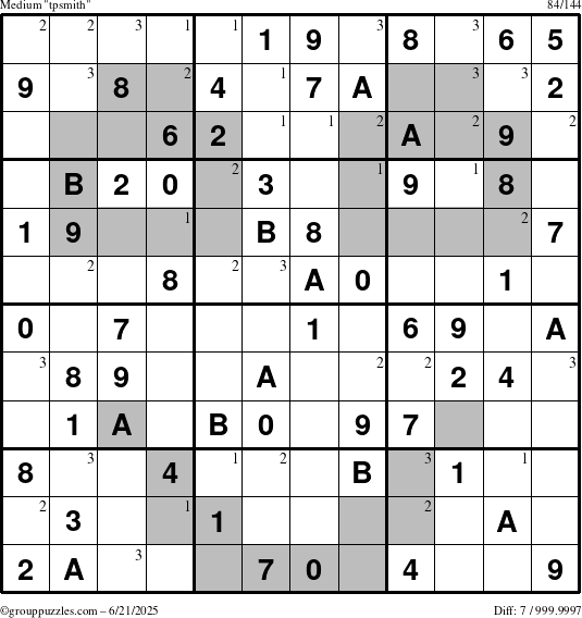 The grouppuzzles.com Medium tpsmith puzzle for Saturday June 21, 2025 with the first 3 steps marked