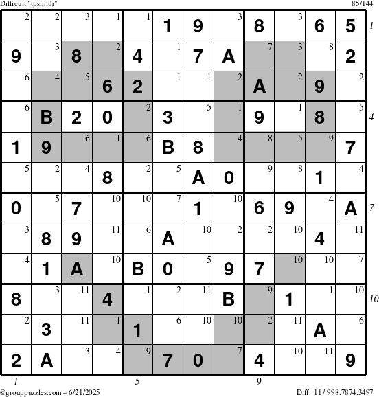 The grouppuzzles.com Difficult tpsmith puzzle for Saturday June 21, 2025 with all 11 steps marked