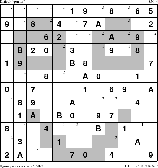 The grouppuzzles.com Difficult tpsmith puzzle for Saturday June 21, 2025 with the first 3 steps marked