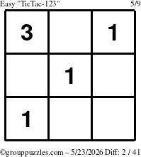 The grouppuzzles.com Easy TicTac-123 puzzle for Saturday May 23, 2026