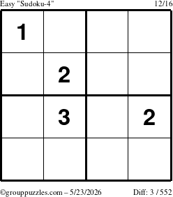 The grouppuzzles.com Easy Sudoku-4 puzzle for Saturday May 23, 2026