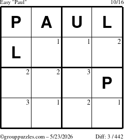 The grouppuzzles.com Easy Paul puzzle for Saturday May 23, 2026 with the first 3 steps marked