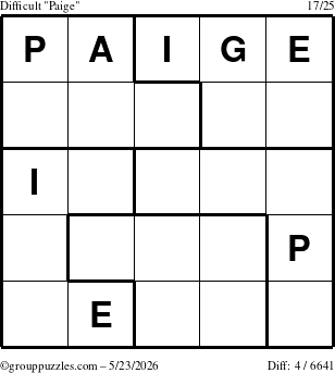 The grouppuzzles.com Difficult Paige puzzle for Saturday May 23, 2026