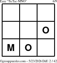 The grouppuzzles.com Easy TicTac-MNO puzzle for Saturday May 23, 2026