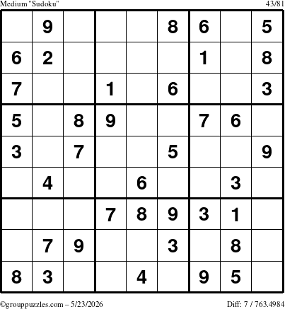 The grouppuzzles.com Medium Sudoku puzzle for Saturday May 23, 2026