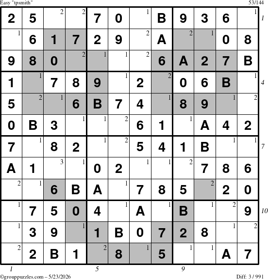 The grouppuzzles.com Easy tpsmith puzzle for Saturday May 23, 2026 with all 3 steps marked