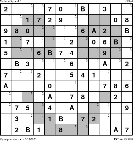 The grouppuzzles.com Medium tpsmith puzzle for Saturday May 23, 2026 with the first 3 steps marked