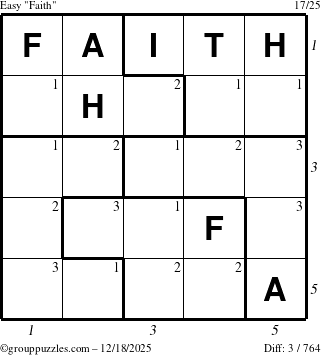 The grouppuzzles.com Easy Faith puzzle for Thursday December 18, 2025, suitable for printing, with all 3 steps marked