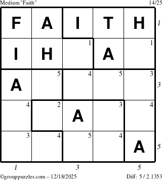 The grouppuzzles.com Medium Faith puzzle for Thursday December 18, 2025, suitable for printing, with all 5 steps marked