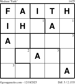 The grouppuzzles.com Medium Faith puzzle for Thursday December 18, 2025 with the first 3 steps marked