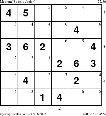 The grouppuzzles.com Medium Sudoku-Junior puzzle for Thursday December 18, 2025 with all 6 steps marked