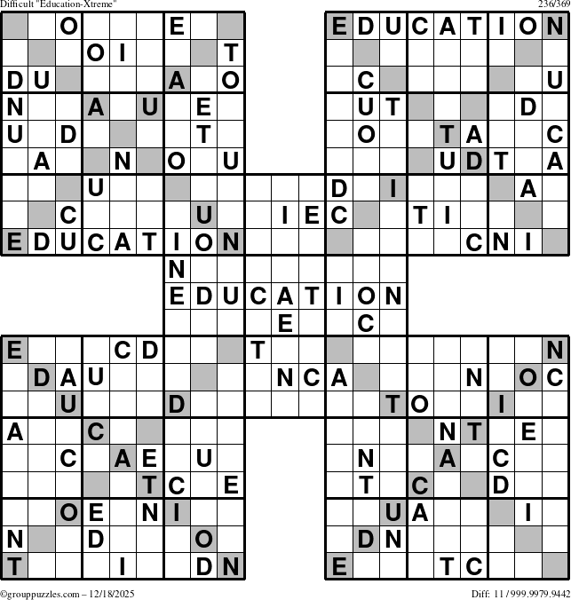 The grouppuzzles.com Difficult Education-Xtreme puzzle for Thursday December 18, 2025