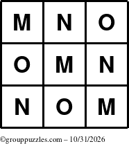 The grouppuzzles.com Answer grid for the TicTac-MNO puzzle for Saturday October 31, 2026