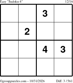 The grouppuzzles.com Easy Sudoku-4 puzzle for Saturday October 31, 2026