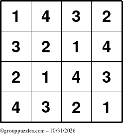 The grouppuzzles.com Answer grid for the Sudoku-4 puzzle for Saturday October 31, 2026