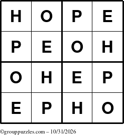 The grouppuzzles.com Answer grid for the Hope puzzle for Saturday October 31, 2026