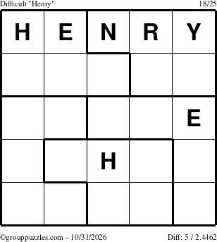 The grouppuzzles.com Difficult Henry puzzle for Saturday October 31, 2026