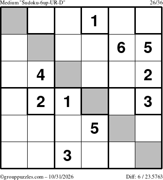 The grouppuzzles.com Medium Sudoku-6up-UR-D puzzle for Saturday October 31, 2026
