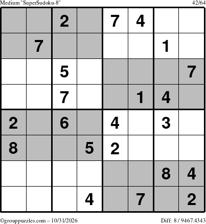 The grouppuzzles.com Medium SuperSudoku-8 puzzle for Saturday October 31, 2026