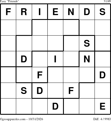The grouppuzzles.com Easy Friends puzzle for Saturday October 31, 2026