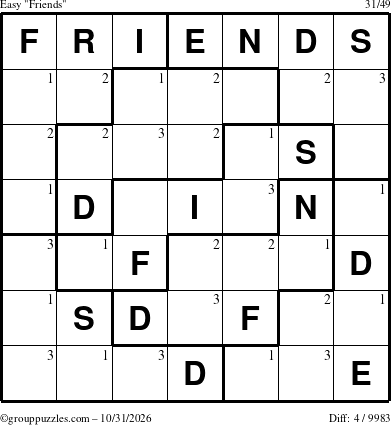 The grouppuzzles.com Easy Friends puzzle for Saturday October 31, 2026 with the first 3 steps marked